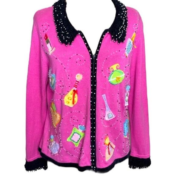 Jack B Quick 90s Pink Perfume Knit Cardigan size Medium - Picture 1 of 16